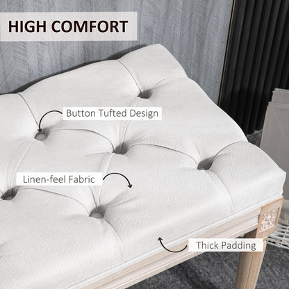 Cream White Tufted End of Bed Bench for Guest Room Seating for Bedroom