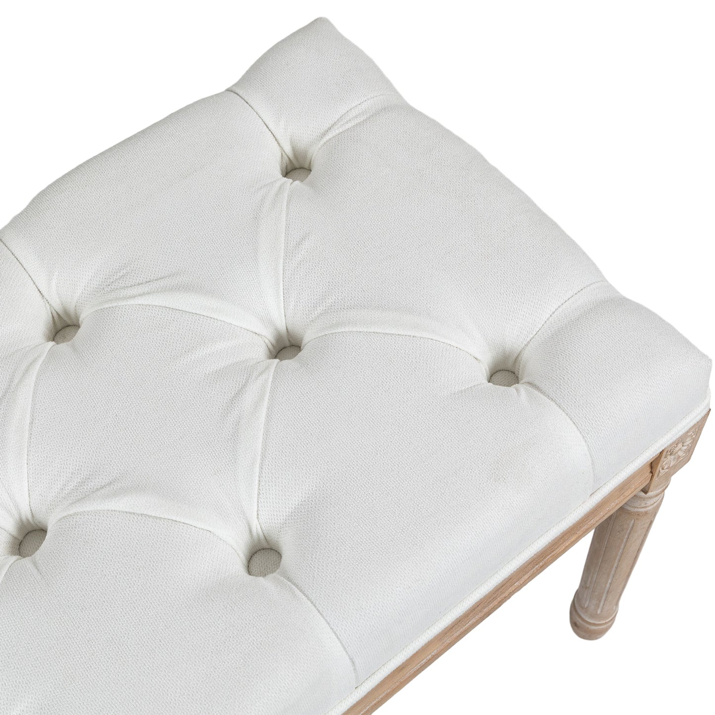 Cream White Tufted End of Bed Bench for Guest Room Seating for Bedroom