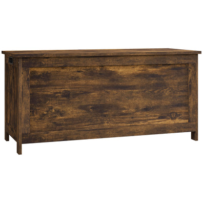 HOMCOM 39.4" Storage Chest w/ 2 Safety Hinges, Wooden Box, Rustic Brown