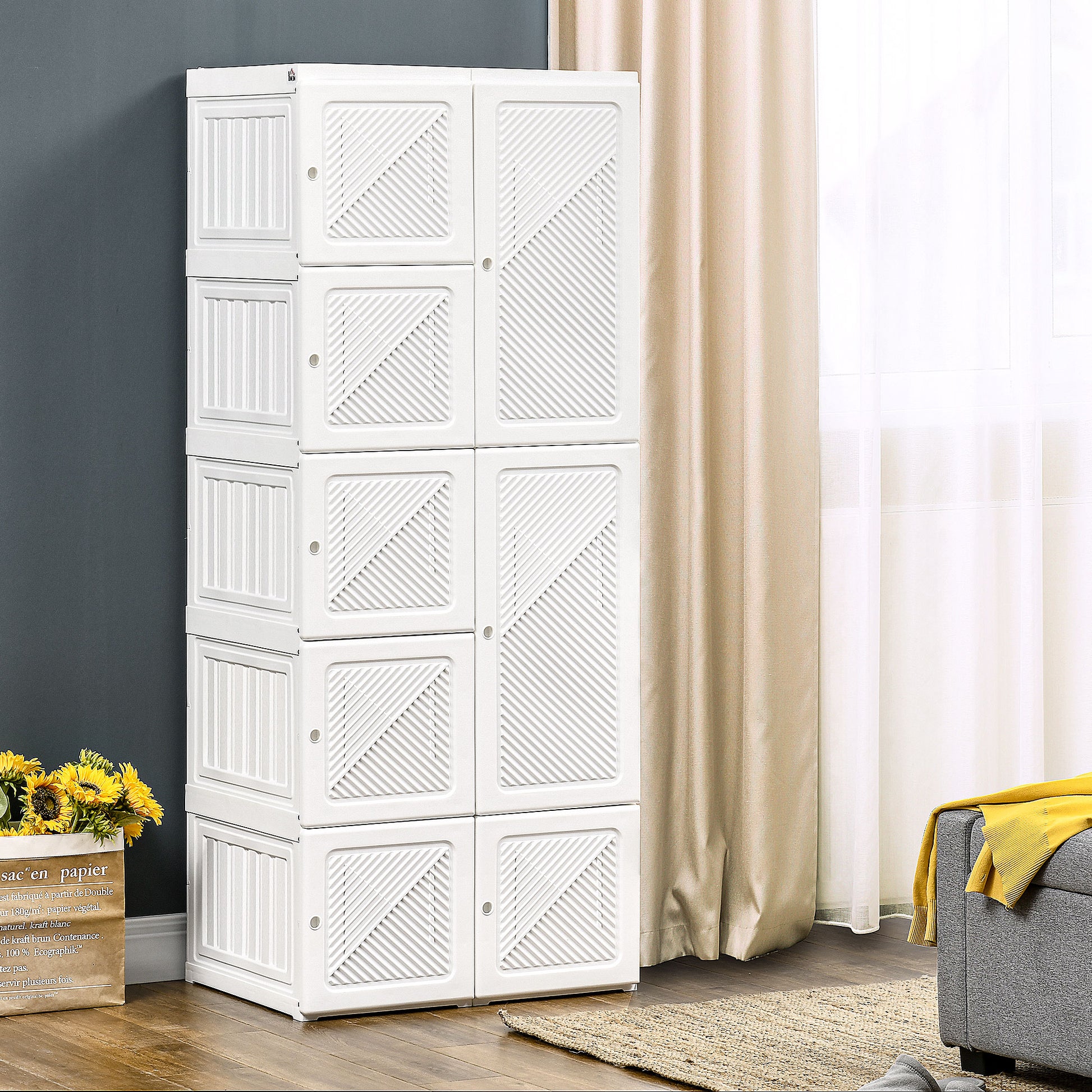 White Folding Wardrobe Closet - 67" Bedroom Armoire with Storage