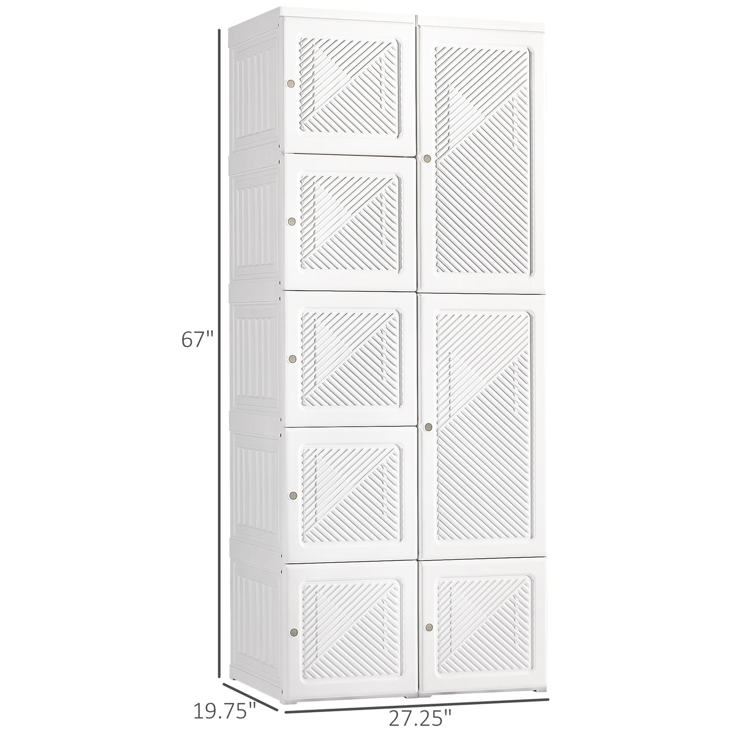 White Folding Wardrobe Closet - 67" Bedroom Armoire with Storage