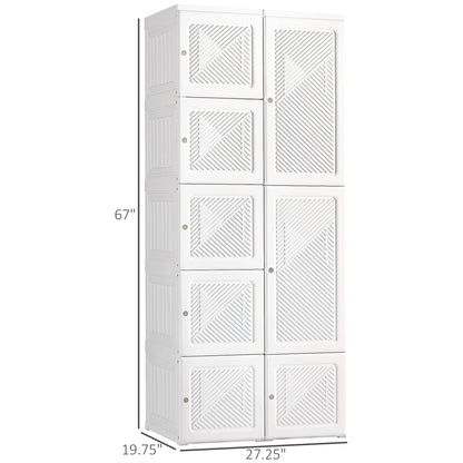 White Folding Wardrobe Closet - 67" Bedroom Armoire with Storage