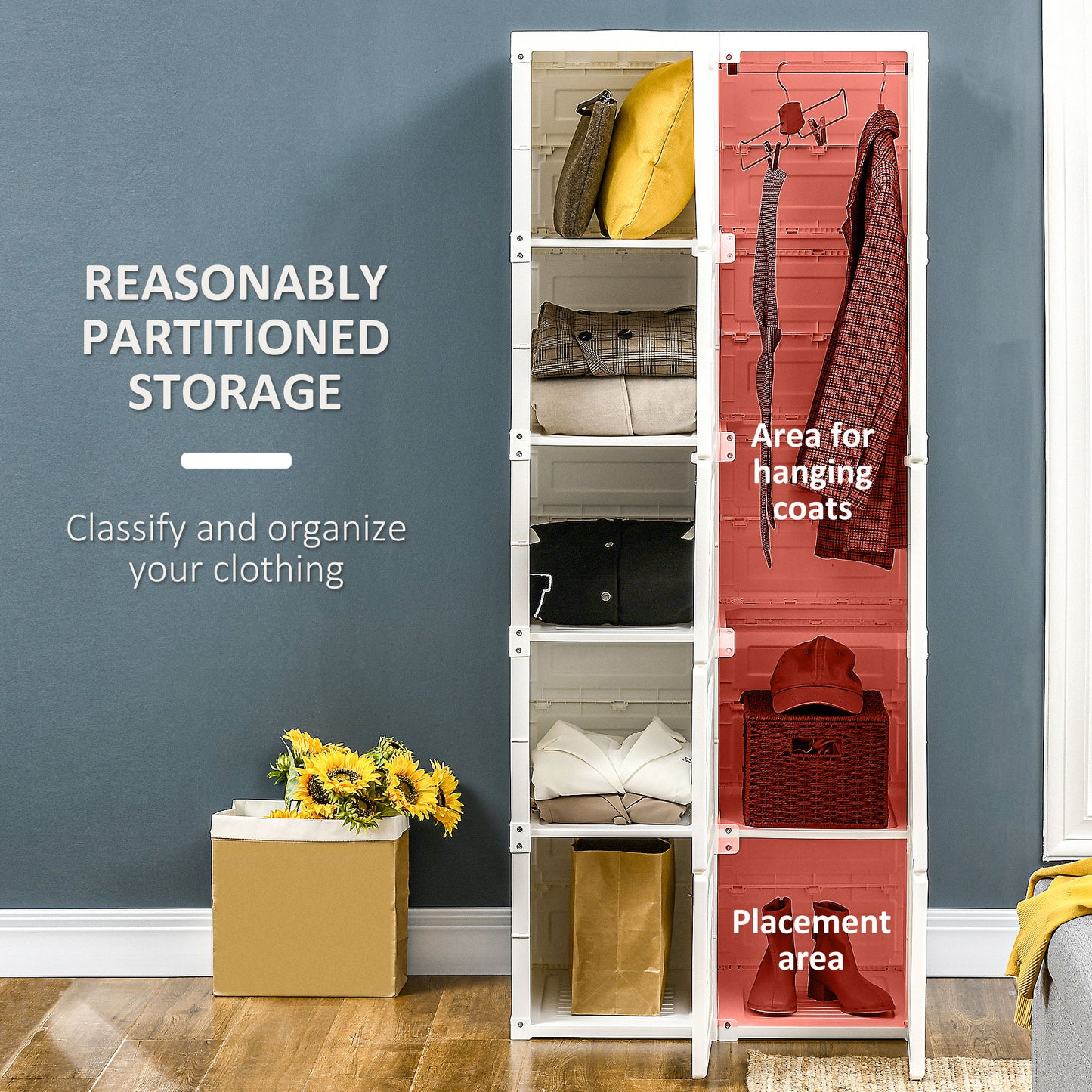 White Folding Wardrobe Closet - 67" Bedroom Armoire with Storage