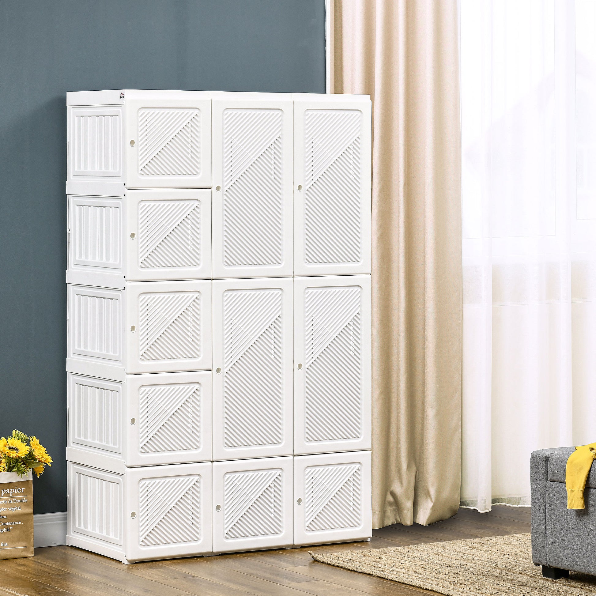 Folding White ABS Wardrobe for Bedroom Storage with Hanging Rod