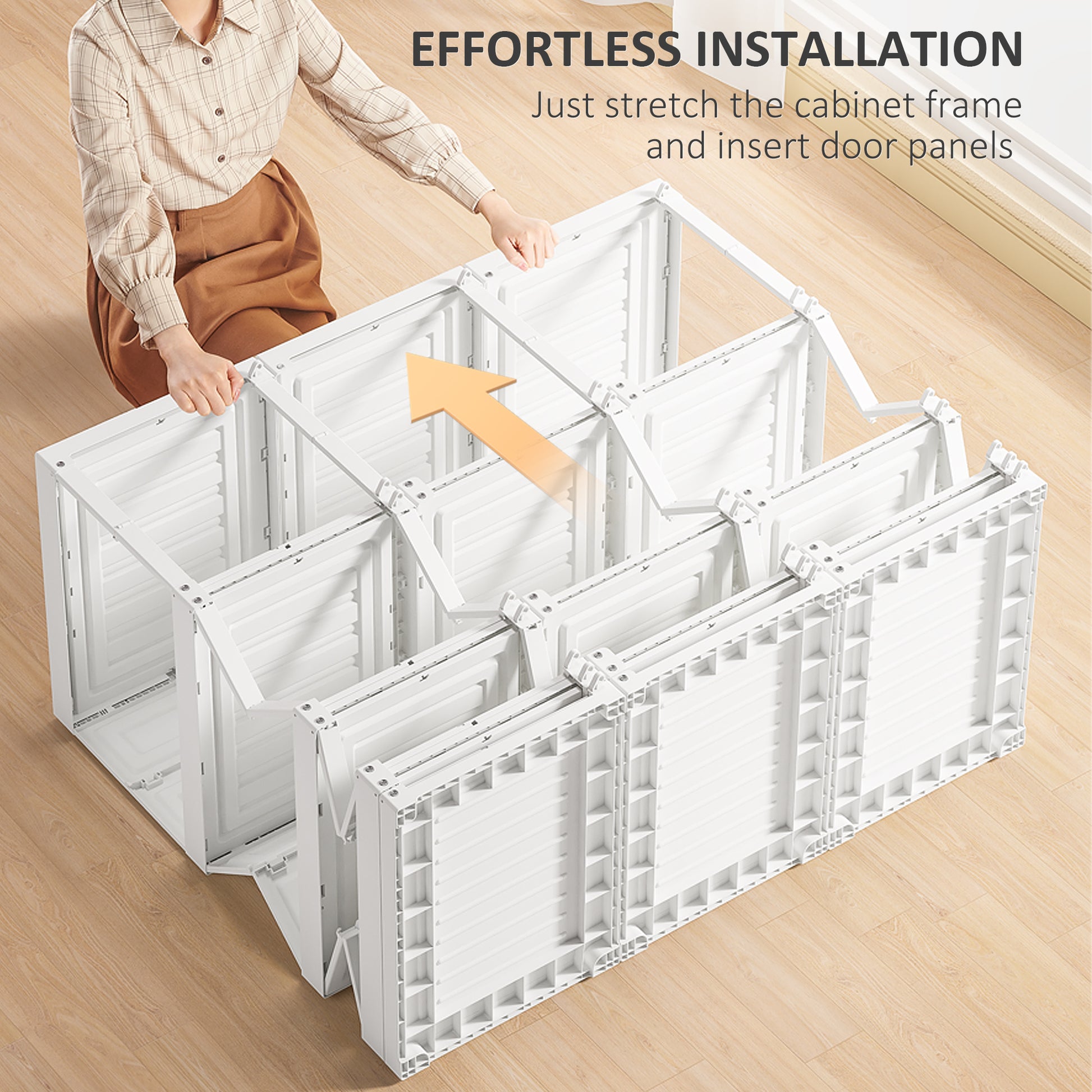 Folding White ABS Wardrobe for Bedroom Storage with Hanging Rod