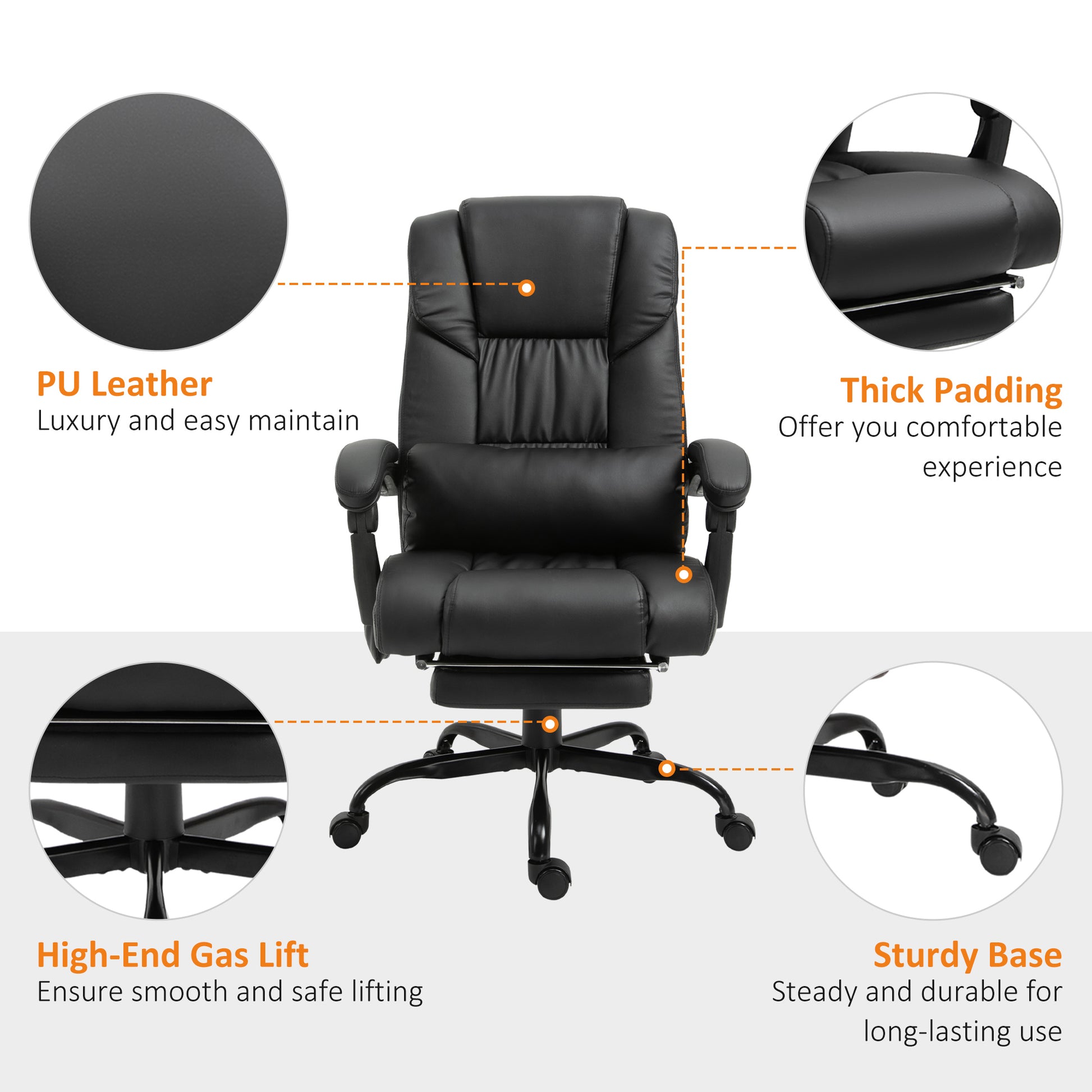 Black Faux Leather Massage Office Chair with Footrest for Productivity