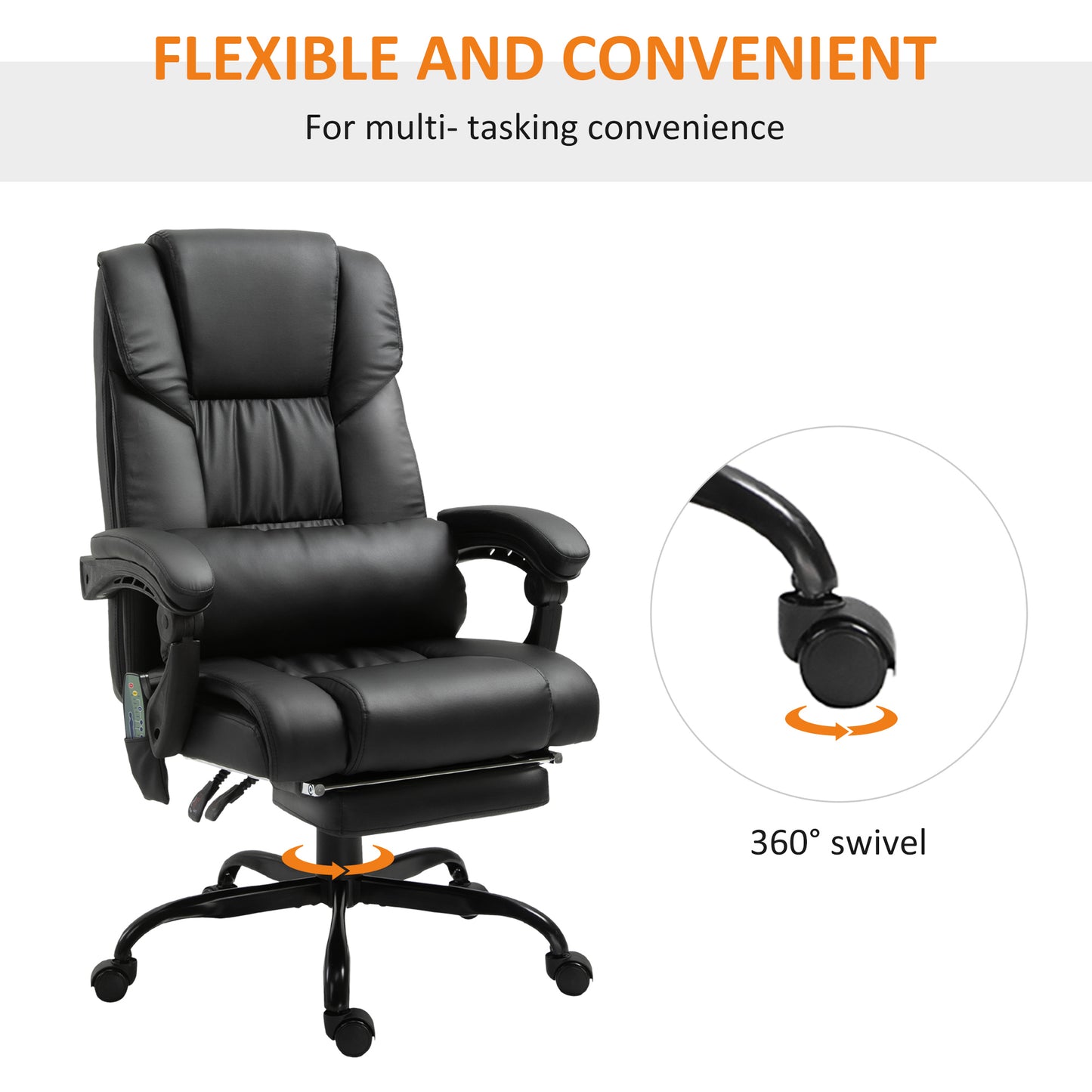 Black Faux Leather Massage Office Chair with Footrest for Productivity