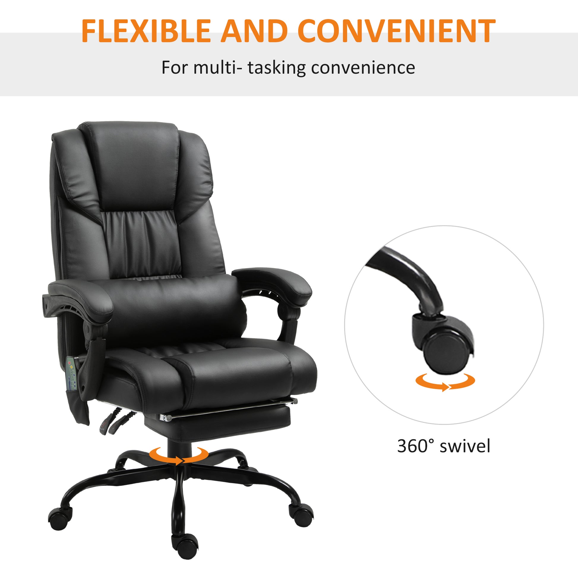 Black Faux Leather Massage Office Chair with Footrest for Productivity