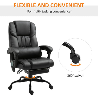 Black Faux Leather Massage Office Chair with Footrest for Productivity