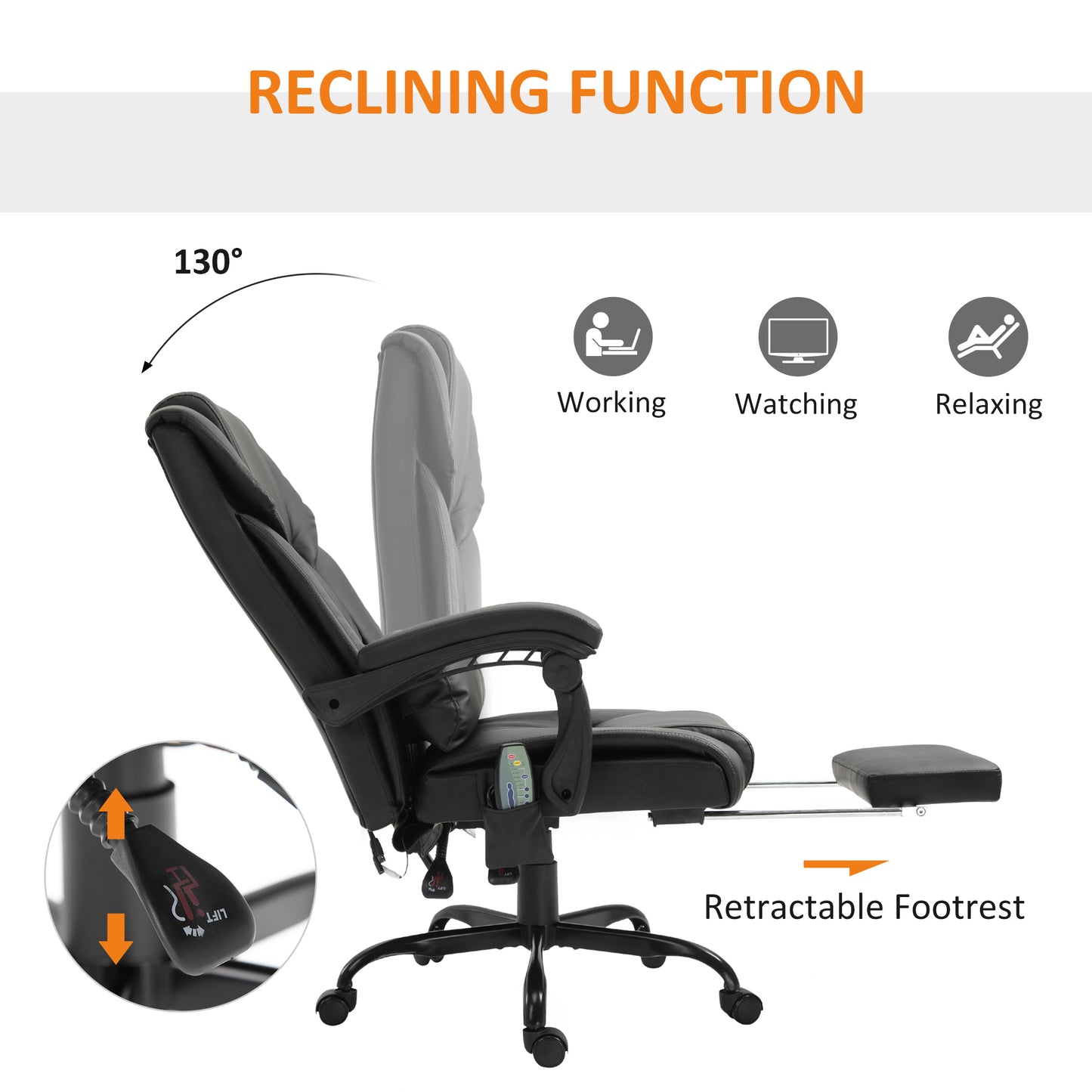 Black Faux Leather Massage Office Chair with Footrest for Productivity