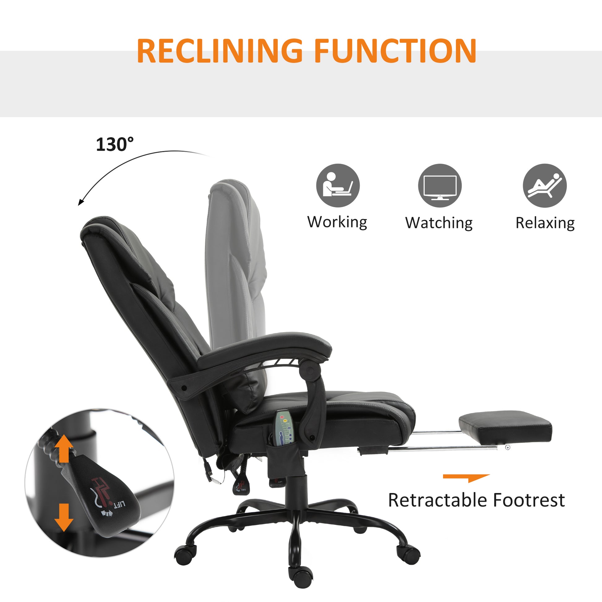 Black Faux Leather Massage Office Chair with Footrest for Productivity