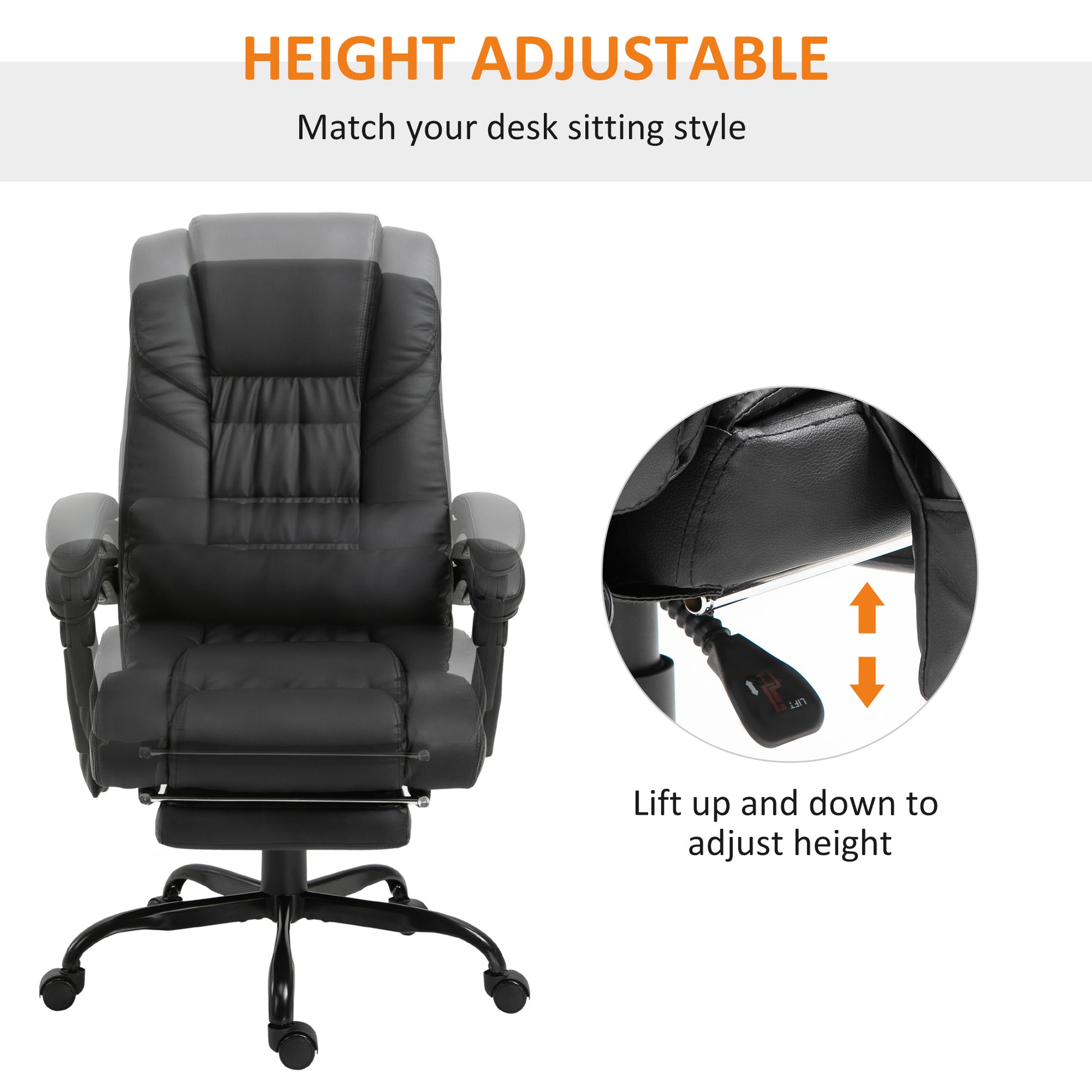 Black Faux Leather Massage Office Chair with Footrest for Productivity