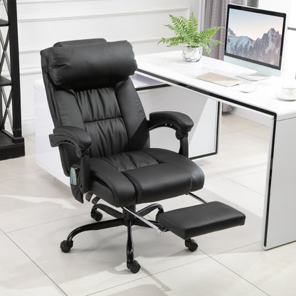 Black Faux Leather Massage Office Chair with Footrest for Productivity