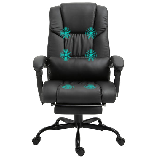 Vinsetto High Back Massage Office Chair with 6 Vibration Points, PU Leather Reclining Computer Chair, Ergonomic Office Chair with Footrest Adjustable Height and Remote, Black