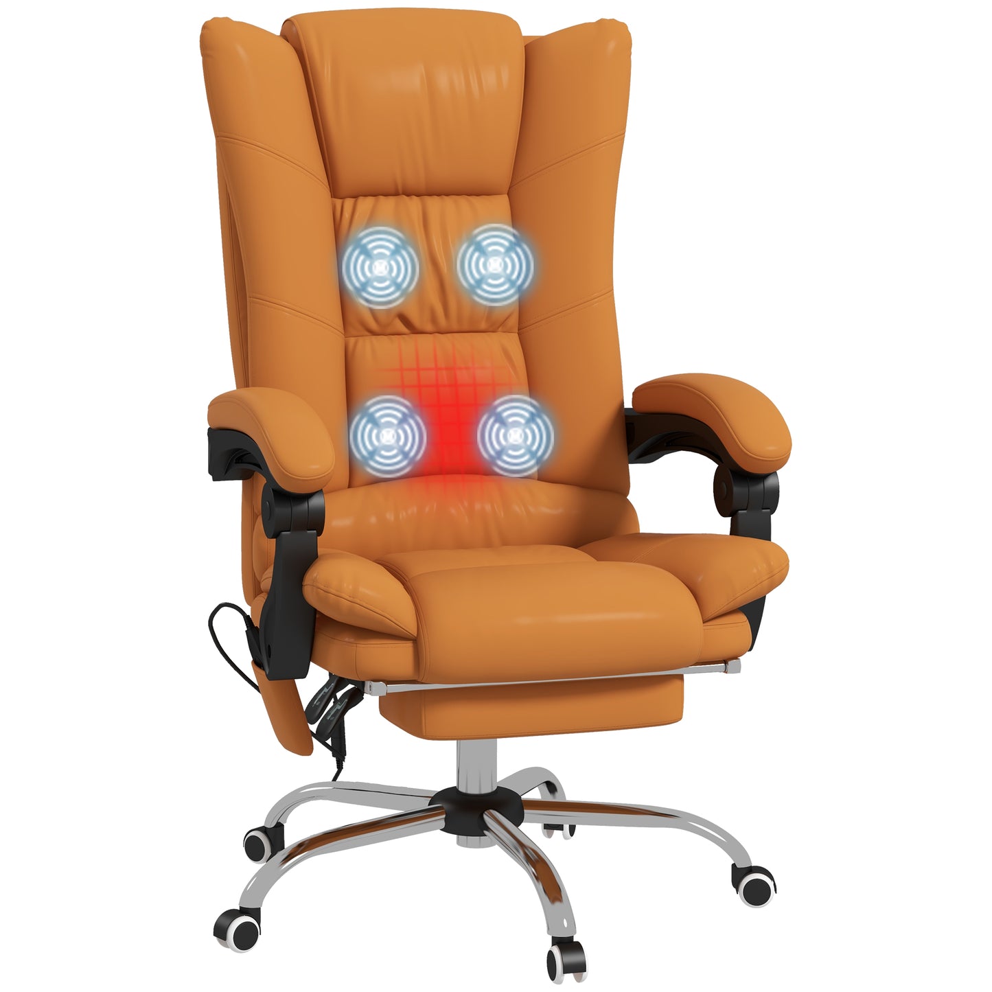 Vinsetto Executive Massage Office Chair with 4 Vibration and Heat, 3 Modes, PU Leather Swivel Chair with Adjustable Height, Reclining Back, and Footrest, Light Brown