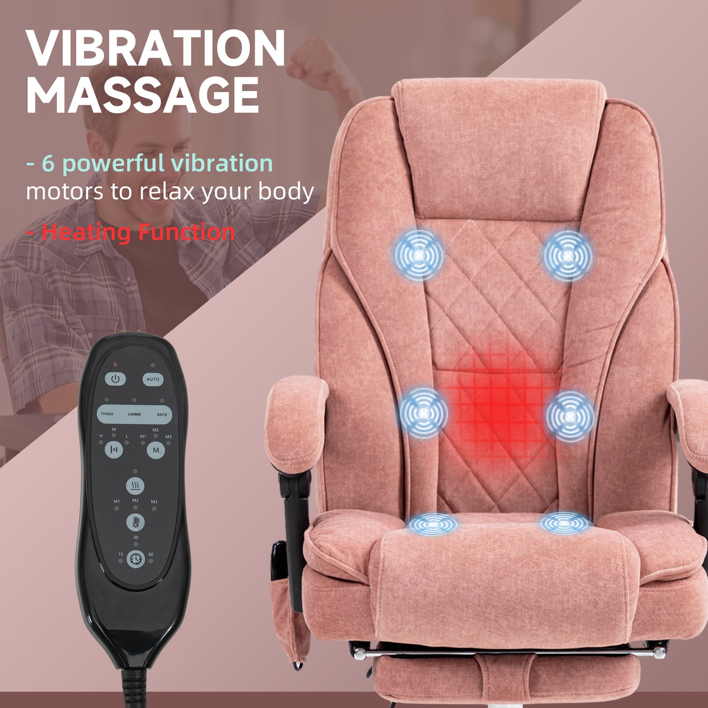 Pink Massage Office Chair with Foot Rest - Work From Home Comfort