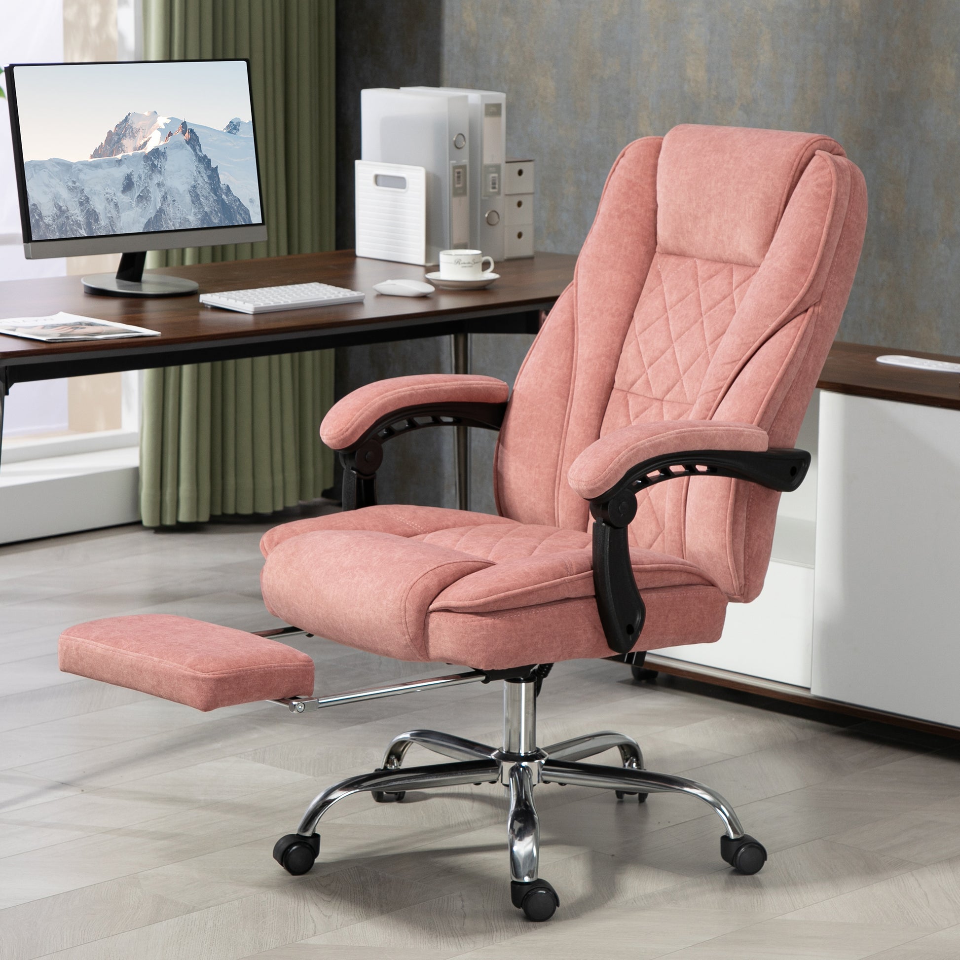 Pink Massage Office Chair with Foot Rest - Work From Home Comfort