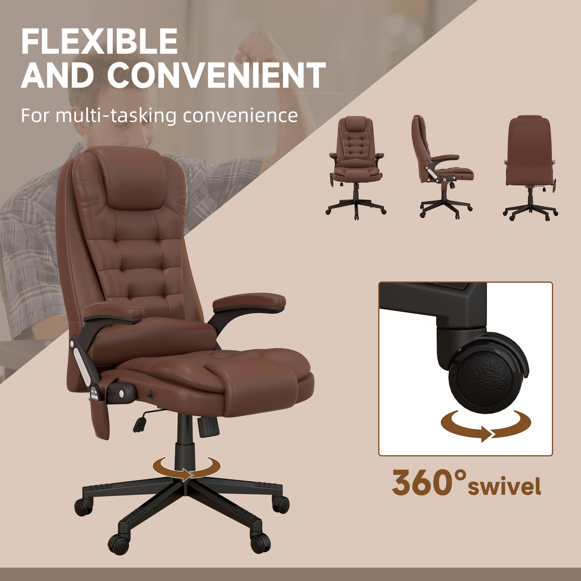 HOMCOM Brown Massage Office Chair - Vibration & Reclining Comfort
