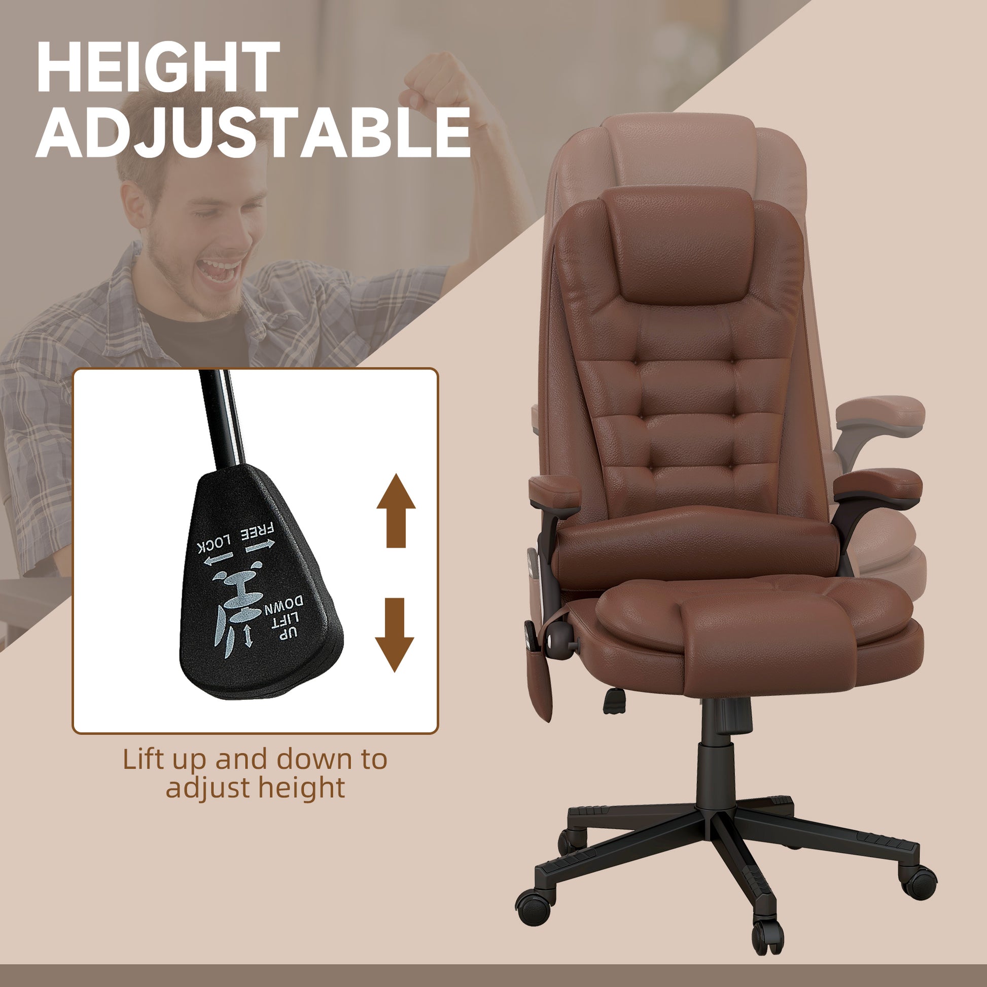 HOMCOM Brown Massage Office Chair - Vibration & Reclining Comfort