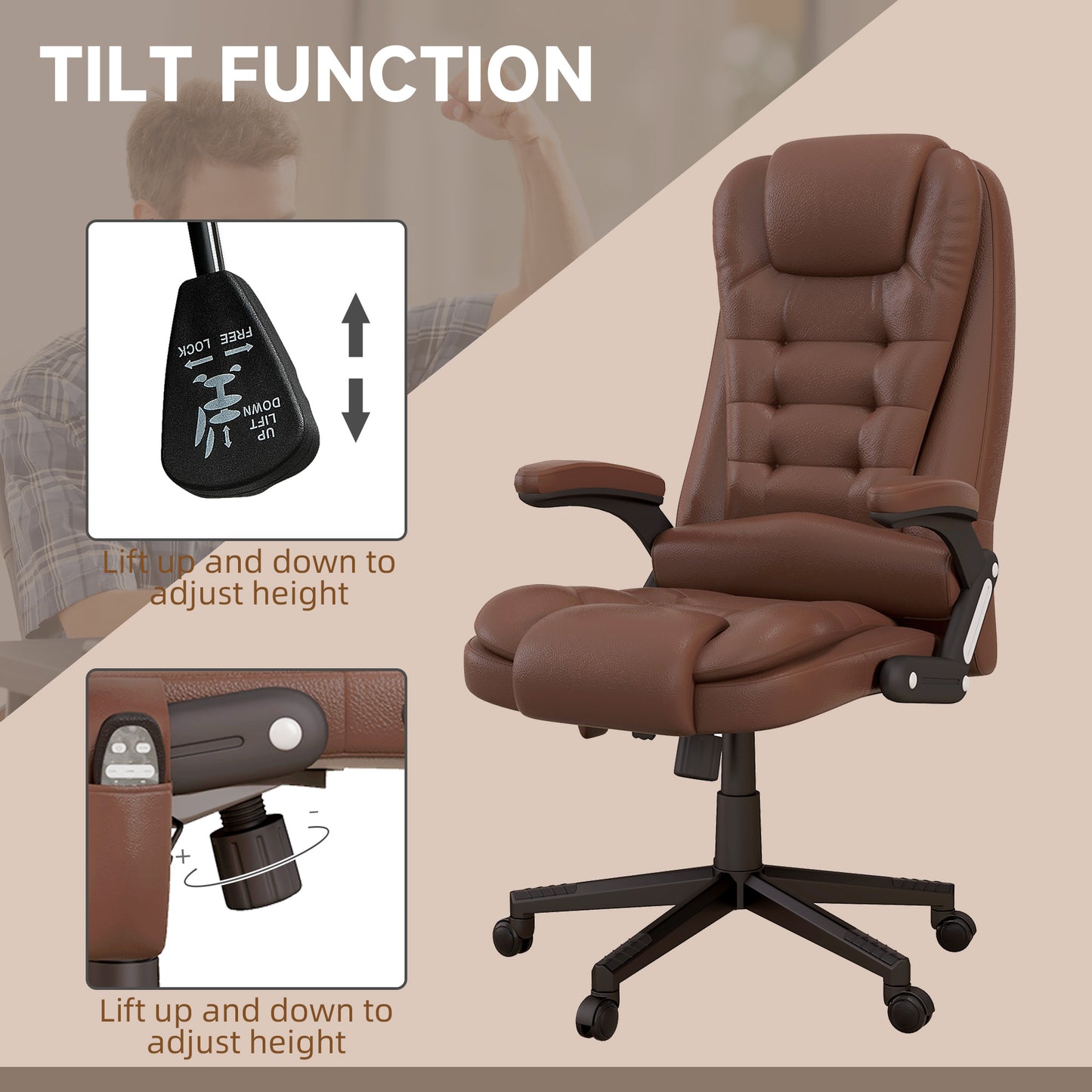 HOMCOM Brown Massage Office Chair - Vibration & Reclining Comfort