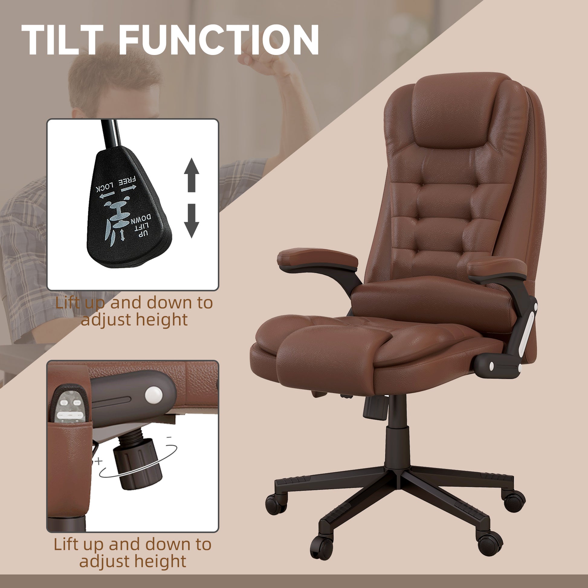 HOMCOM Brown Massage Office Chair - Vibration & Reclining Comfort