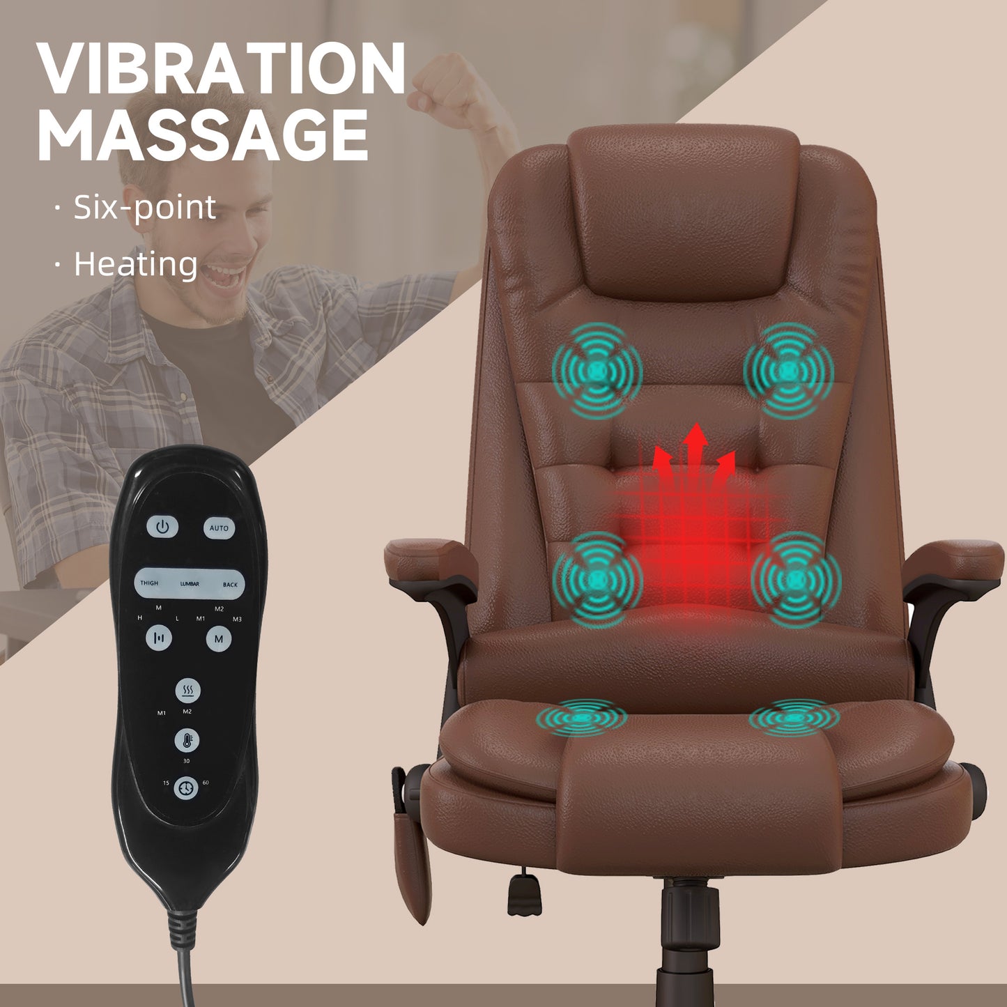 HOMCOM Brown Massage Office Chair - Vibration & Reclining Comfort