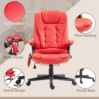 Red PU Massage Office Chair - Vibration Recliner