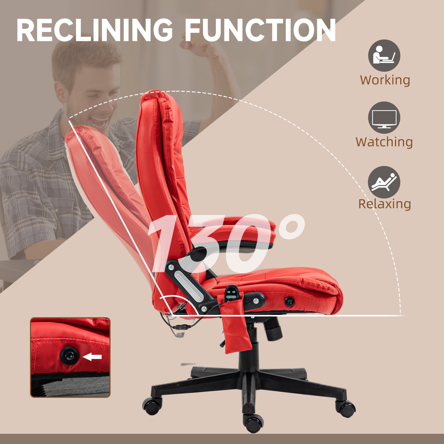 Red PU Massage Office Chair - Vibration Recliner