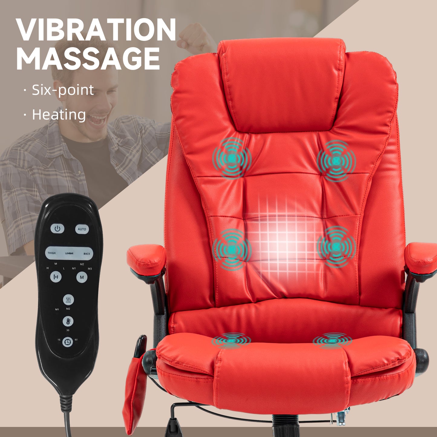 Red PU Massage Office Chair - Vibration Recliner
