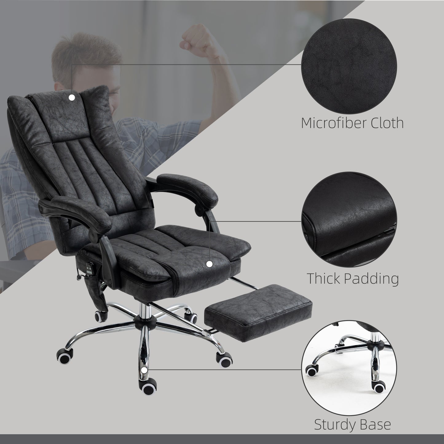 Black Massage Office Chair with Heat and 6-Point Vibration for Workspace