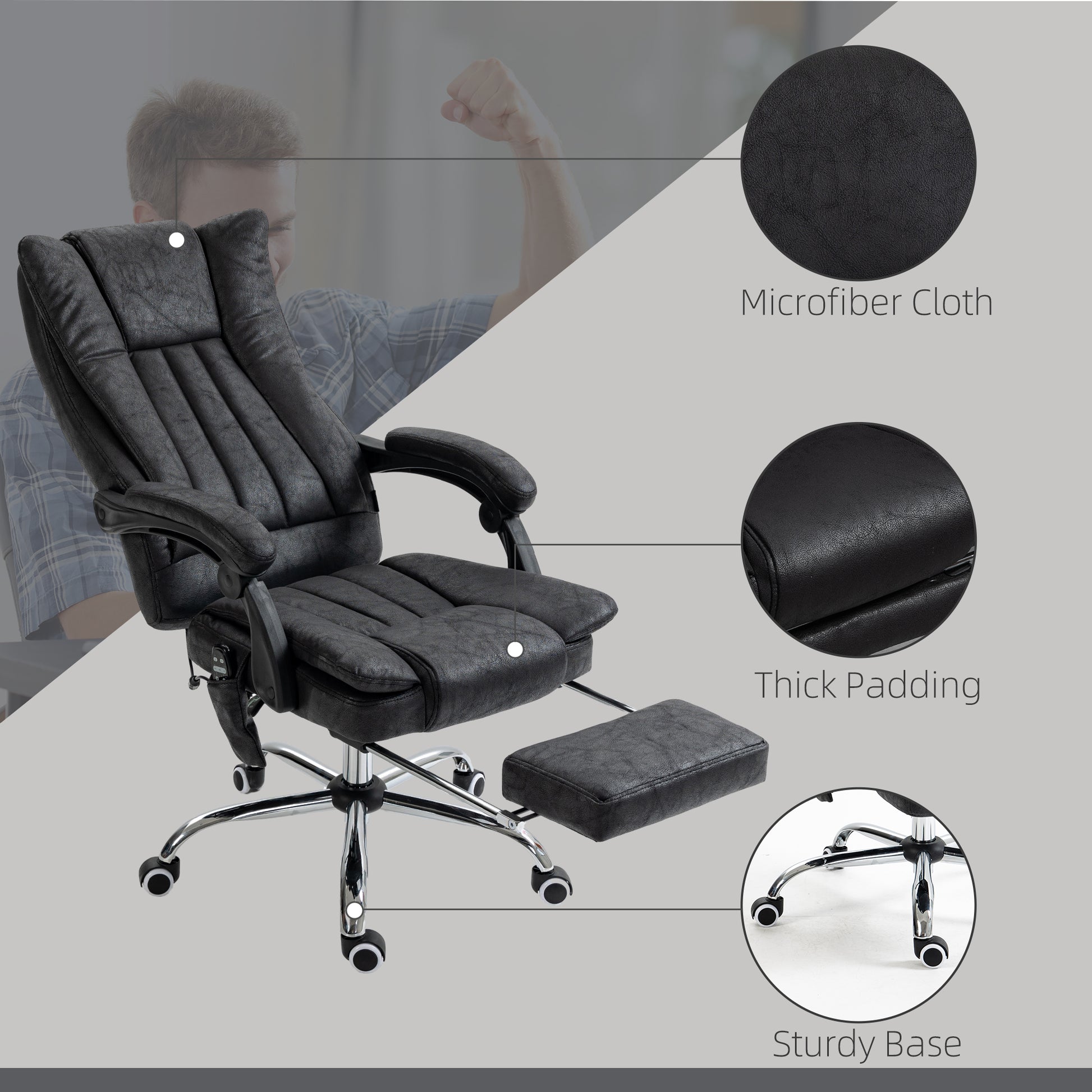 Black Massage Office Chair with Heat and 6-Point Vibration for Workspace