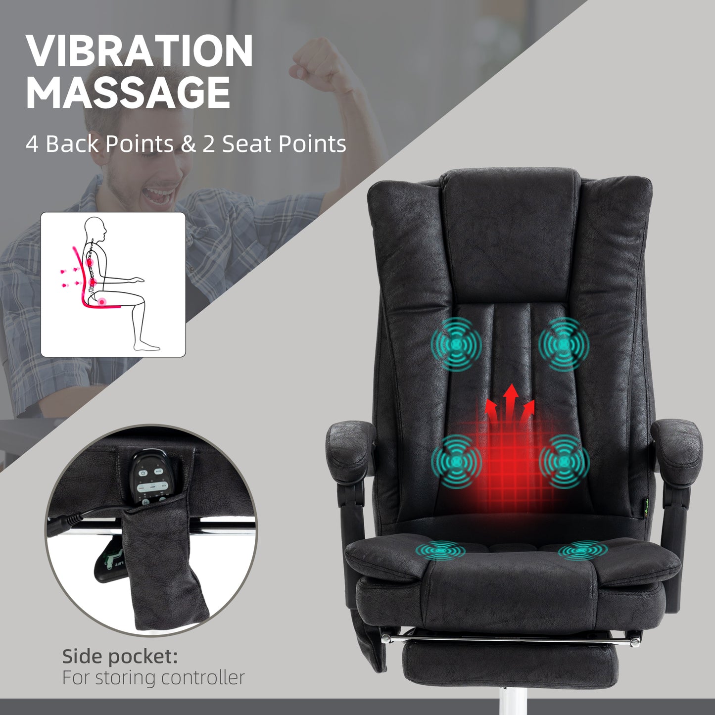Black Massage Office Chair with Heat and 6-Point Vibration for Workspace