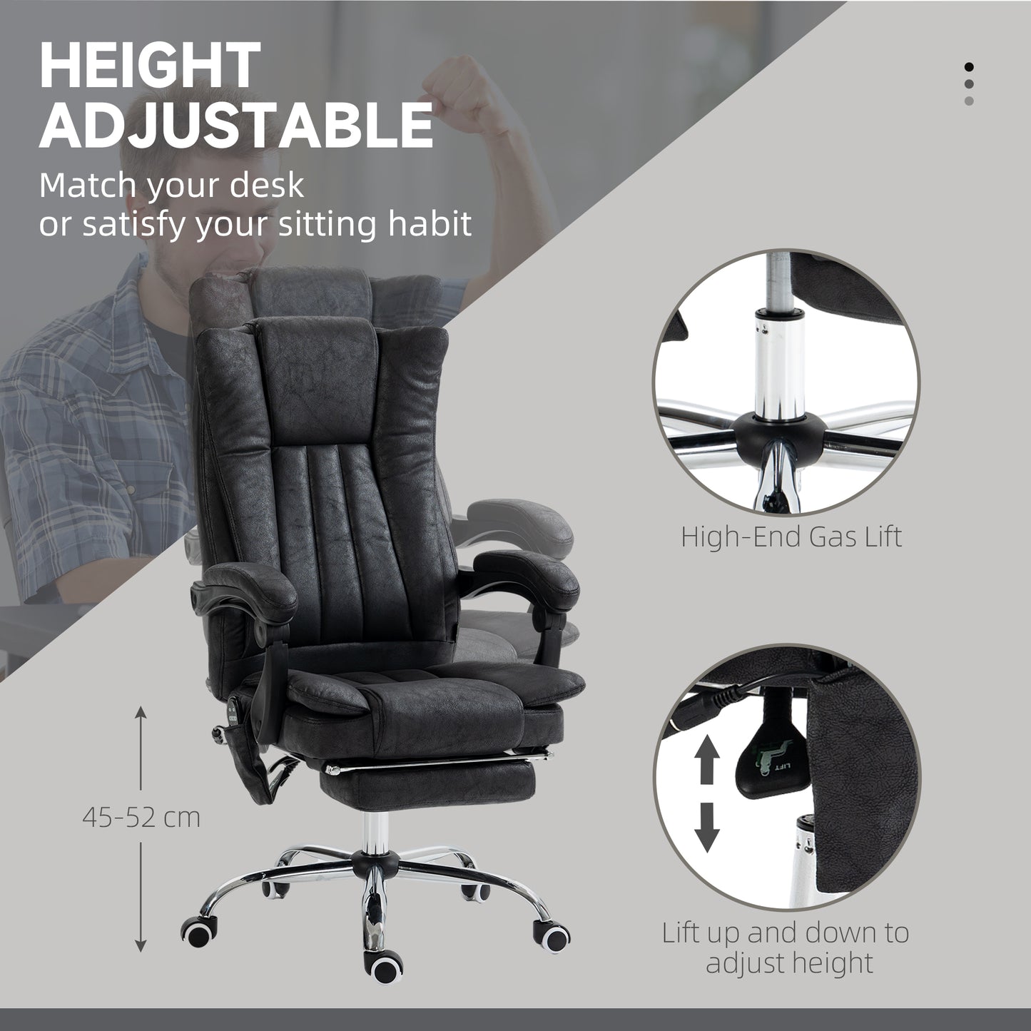 Black Massage Office Chair with Heat and 6-Point Vibration for Workspace