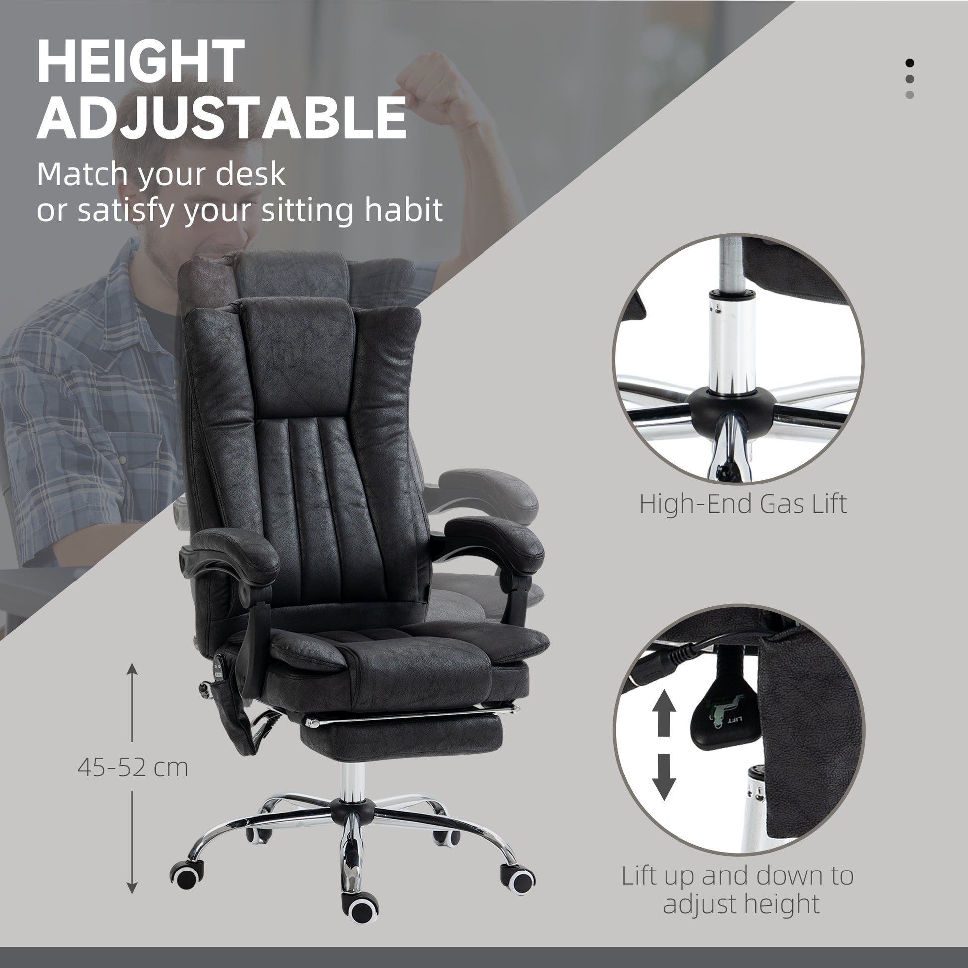 Black Massage Office Chair with Heat and 6-Point Vibration for Workspace