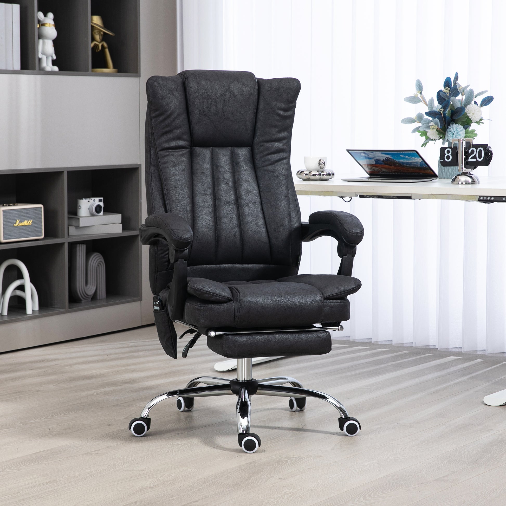 Black Massage Office Chair with Heat and 6-Point Vibration for Workspace