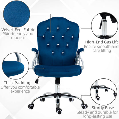Vinsetto Blue Velvet Office Chair - Adjustable Height & Tilt