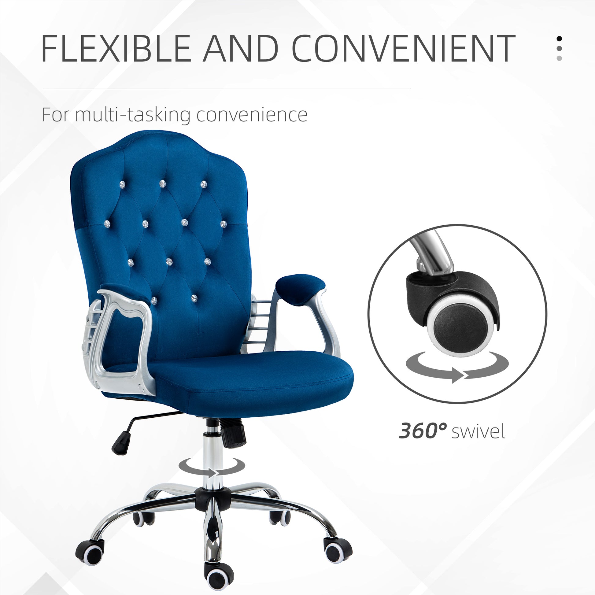 Vinsetto Blue Velvet Office Chair - Adjustable Height & Tilt