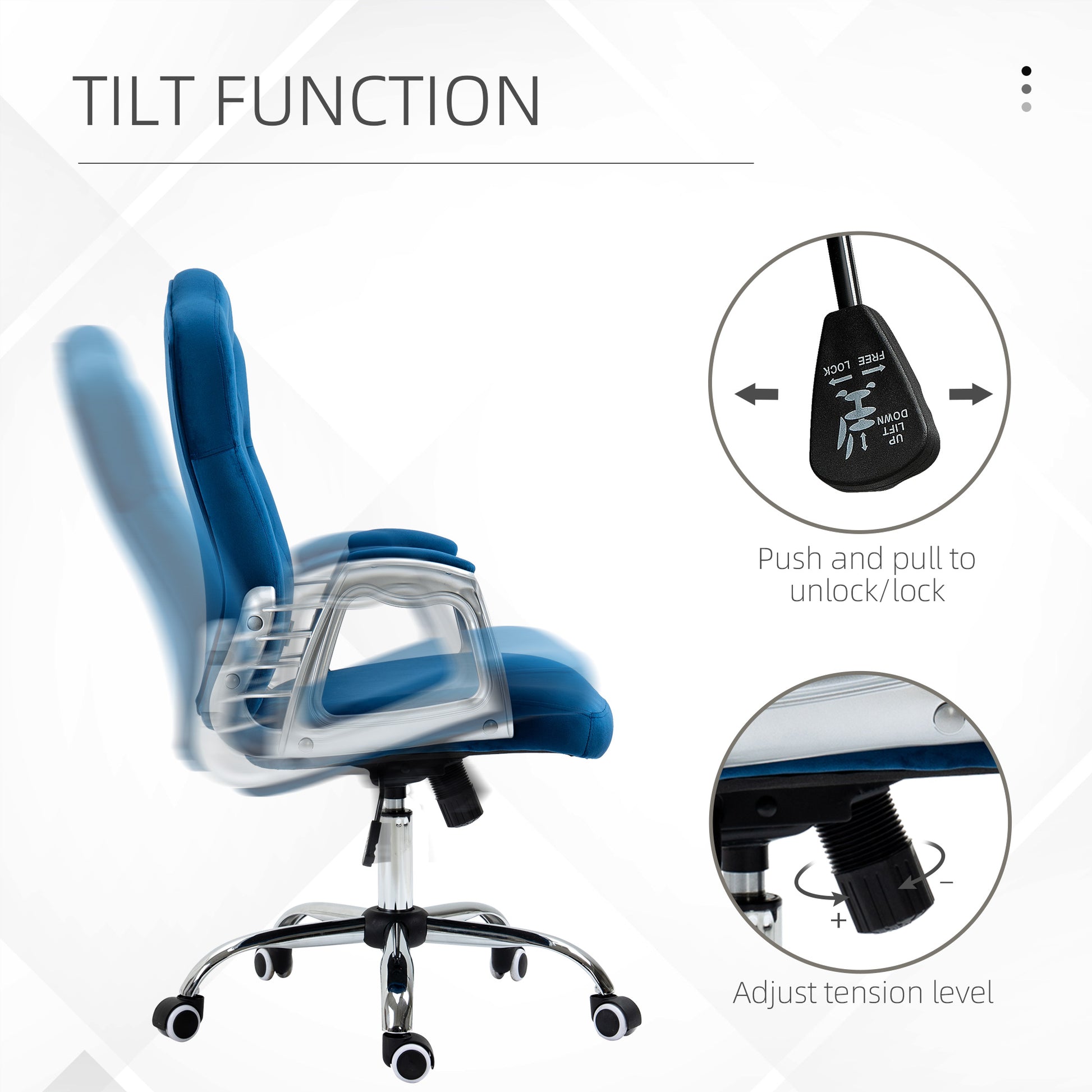 Vinsetto Blue Velvet Office Chair - Adjustable Height & Tilt
