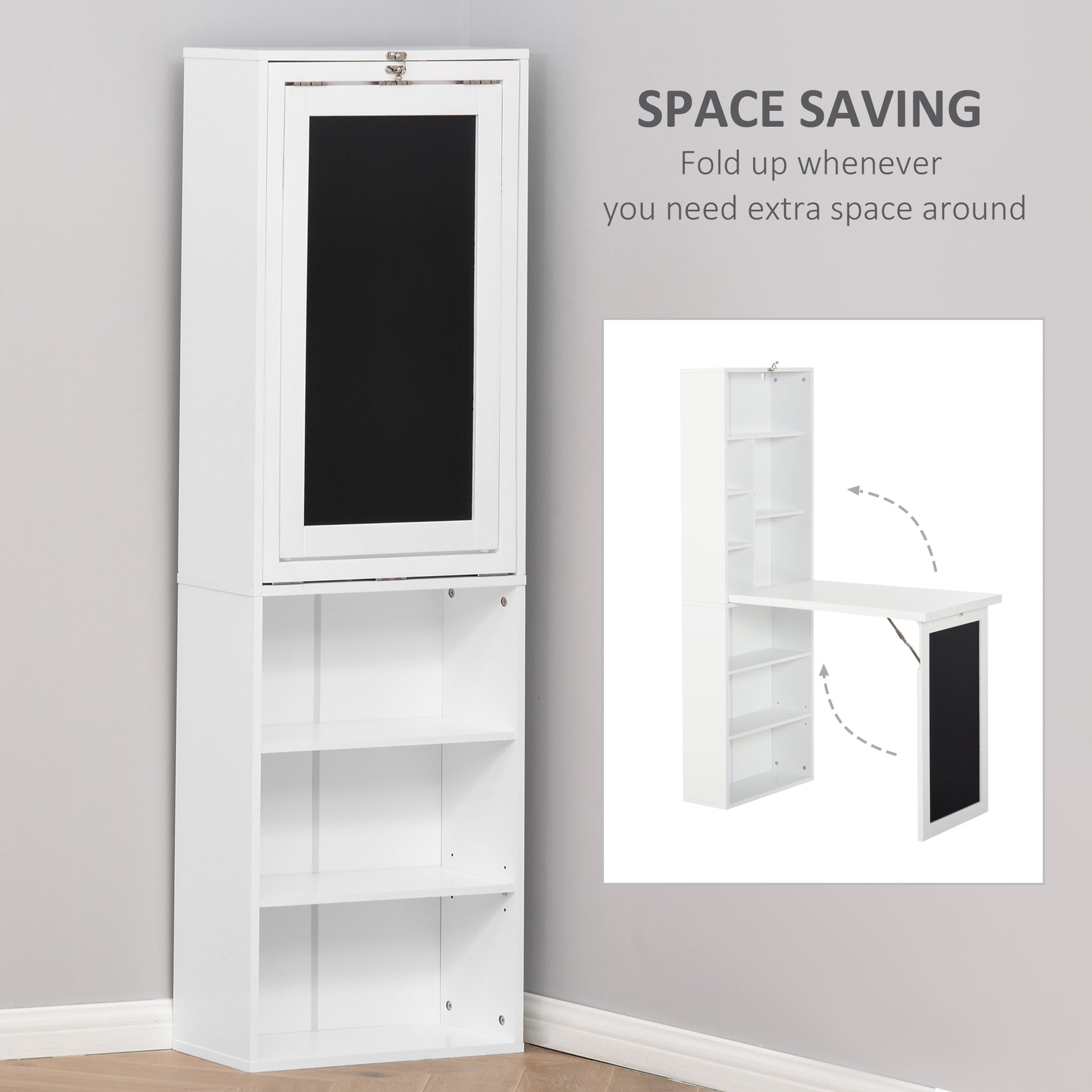 Foldable Computer Desk with Storage Shelf - White for Home Office