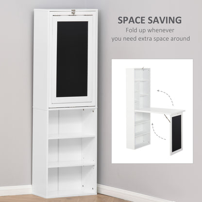 Foldable Computer Desk with Storage Shelf - White for Home Office