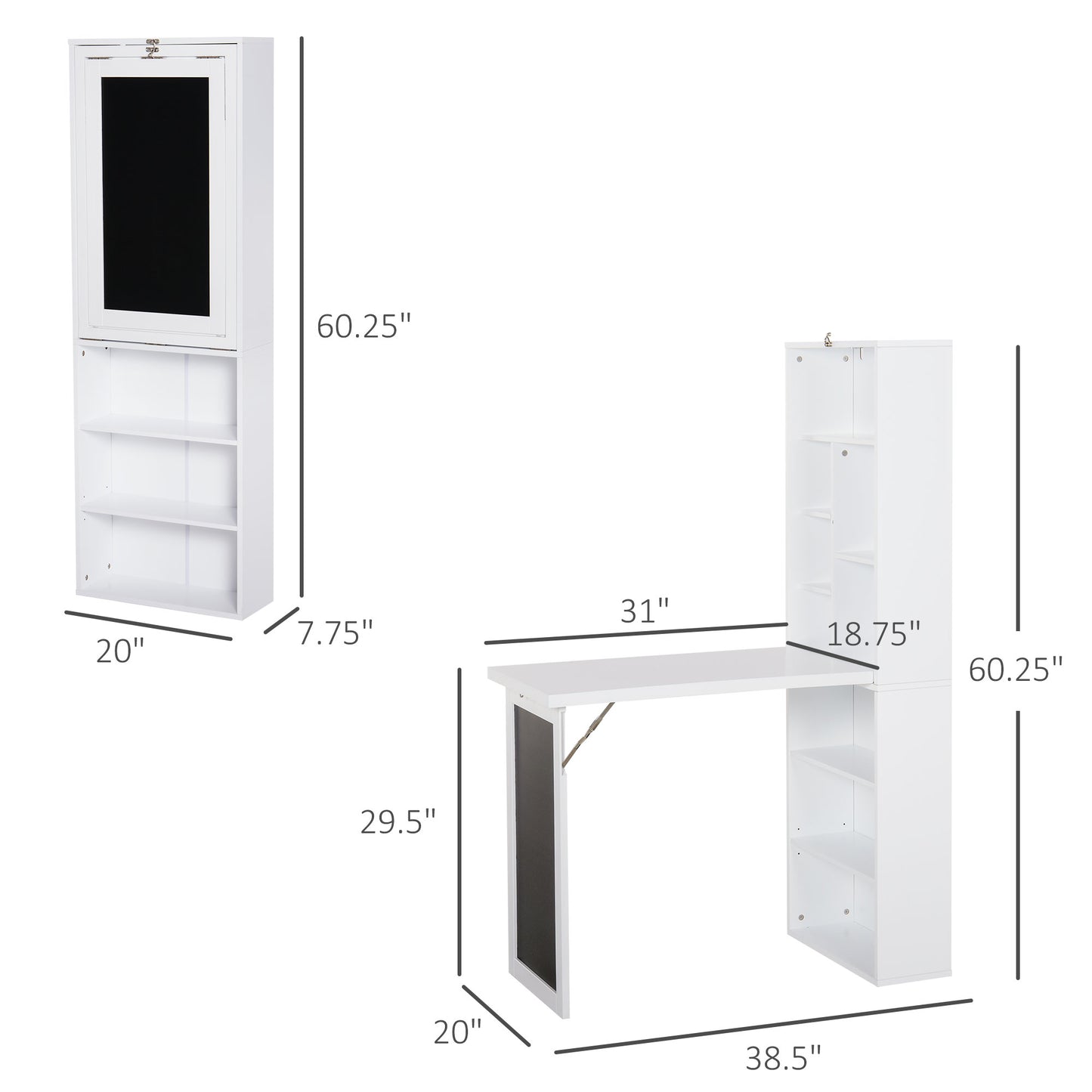 Foldable Computer Desk with Storage Shelf - White for Home Office