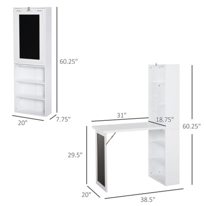Foldable Computer Desk with Storage Shelf - White for Home Office