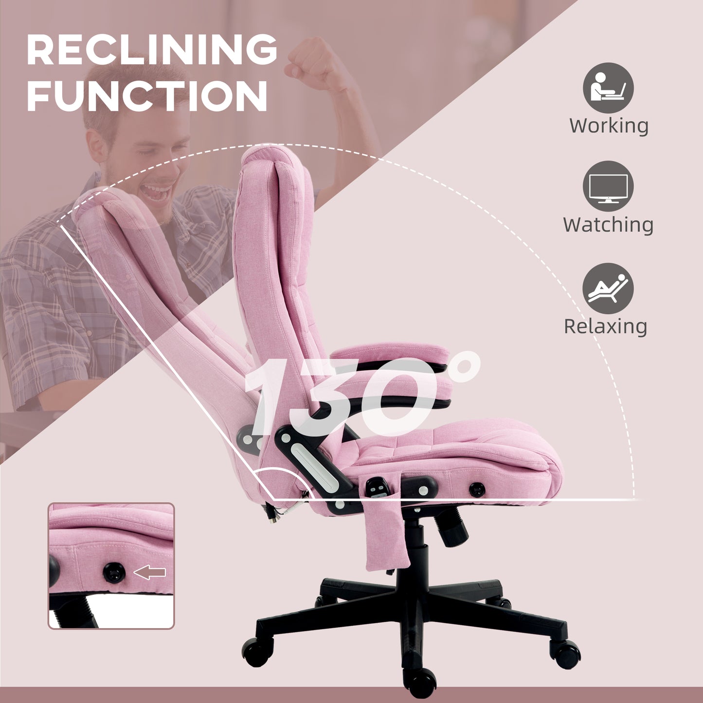 Pink Vibrating Massage Office Chair - Adjustable Height