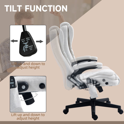 HOMCOM Massage Office Chair - Cream White, 6 Point Vibration & Heat