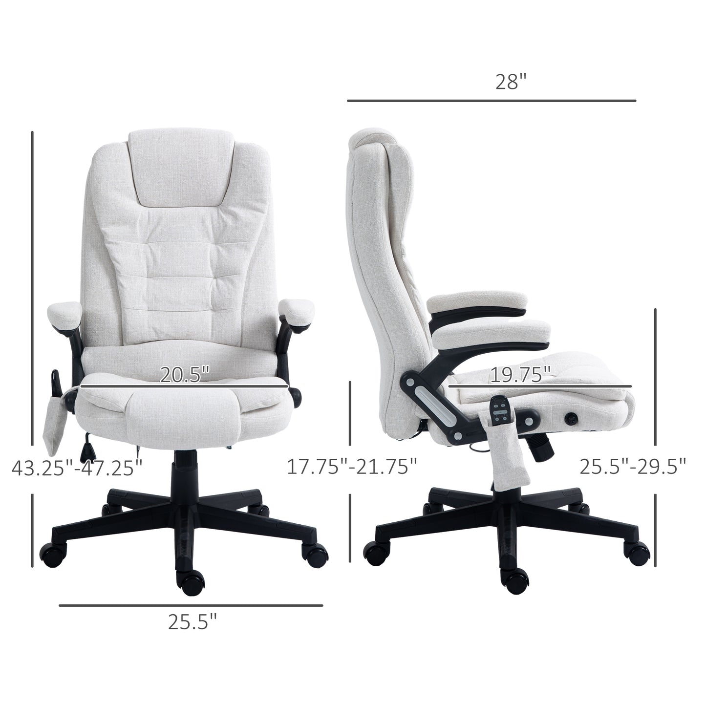 HOMCOM Massage Office Chair - Cream White, 6 Point Vibration & Heat