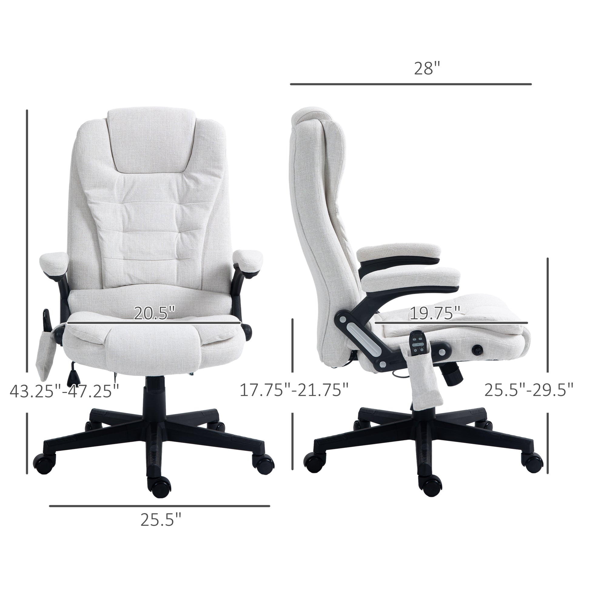 HOMCOM Massage Office Chair - Cream White, 6 Point Vibration & Heat