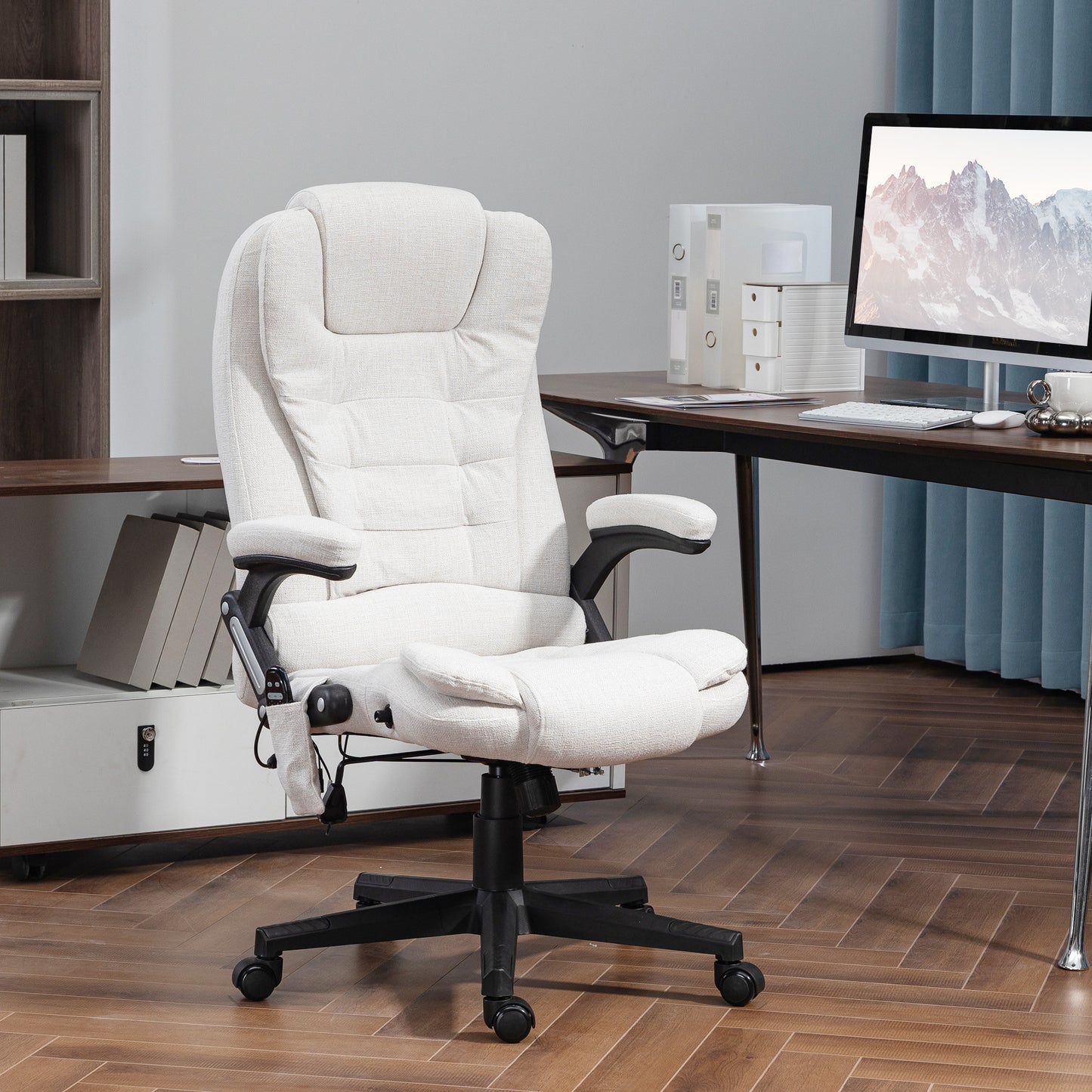 HOMCOM Massage Office Chair - Cream White, 6 Point Vibration & Heat