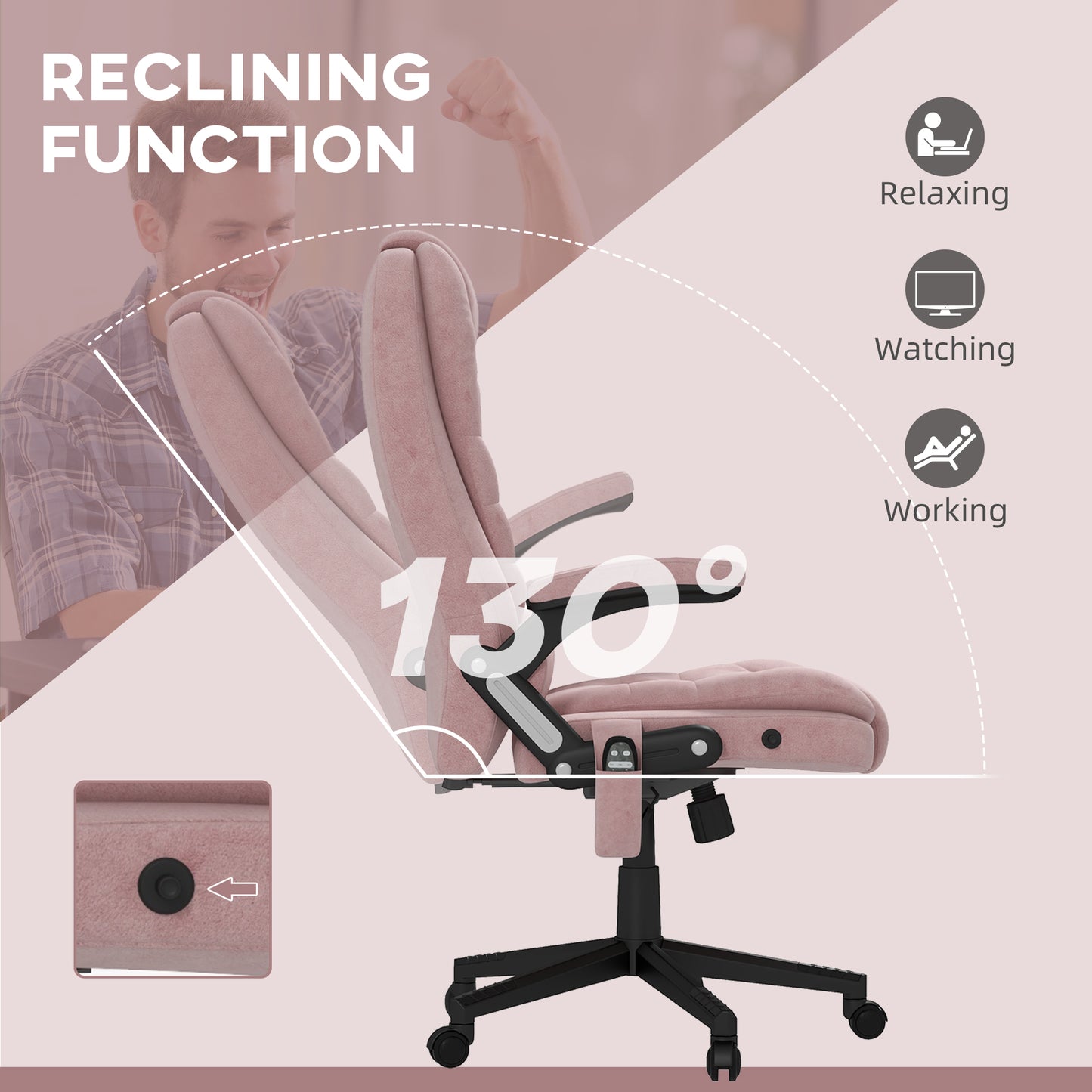 Pink Vibrating Massage Office Chair - Adjustable Height
