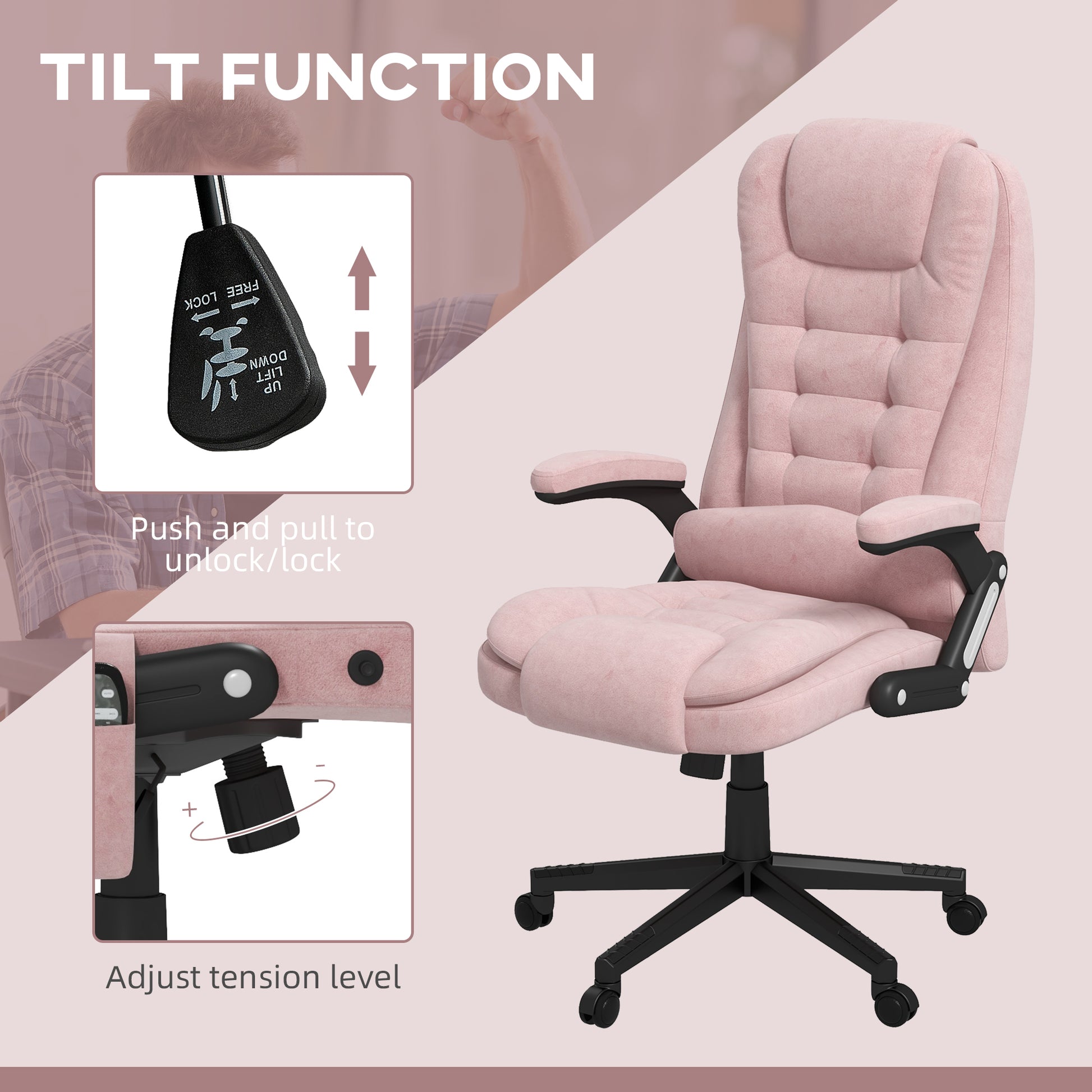 Pink Vibrating Massage Office Chair - Adjustable Height