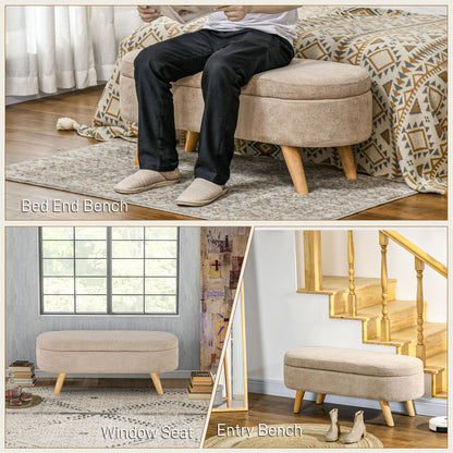 Beige Polyester Bed Bench with Storage - 43.3" Oval Ottoman for Bedroom